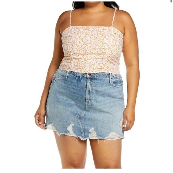 Bp Nordstrom Ruched Cropped Cami Orange Daisy Print Size 2X NWT - Picture 1 of 5